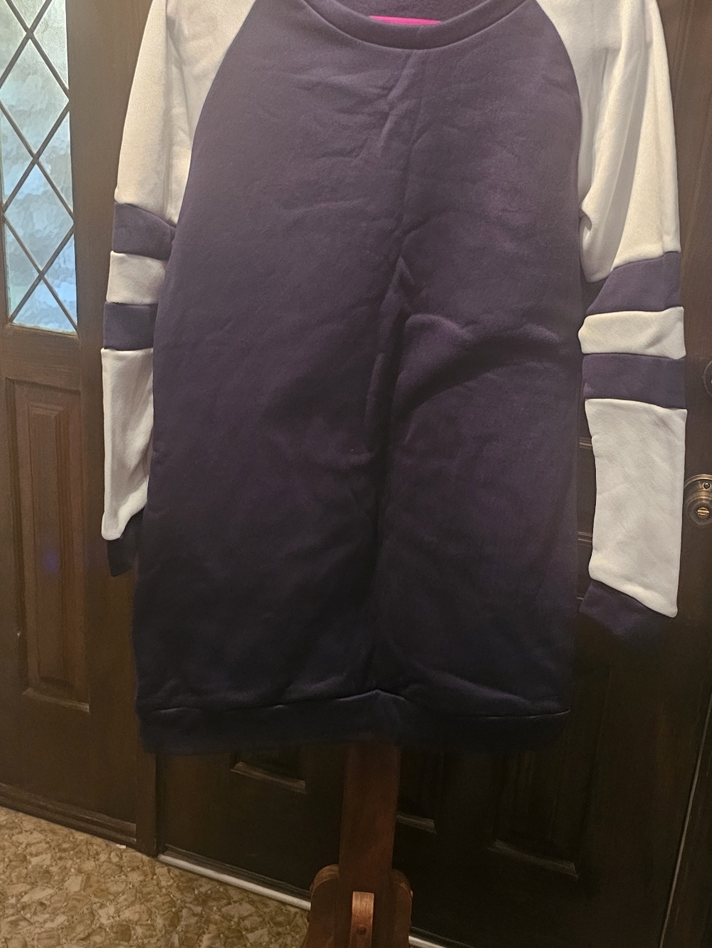 Navyand White Raglan Sleeve Sweatshirt Dress